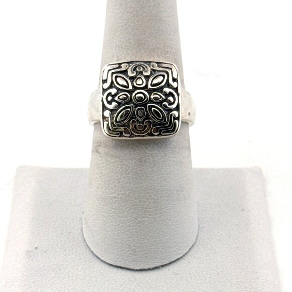 Estate Sterling Silver 925 Square Signet Style Ring Size 7.5, 6g, Vintage Design - Picture 1 of 8